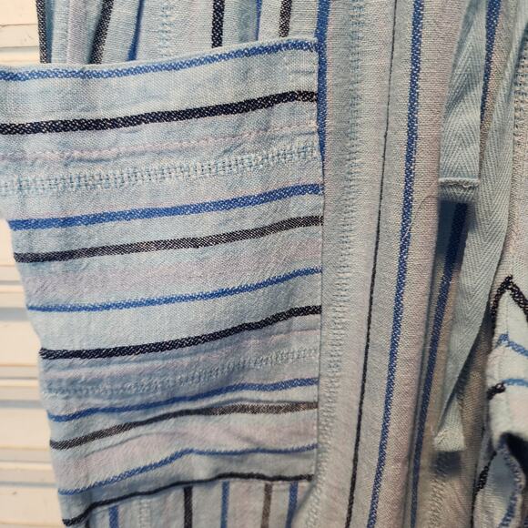 Indigo Rein Blue Striped Linen Blend Pull On Raw Hem Pant Small Pockets - Picture 4 of 6